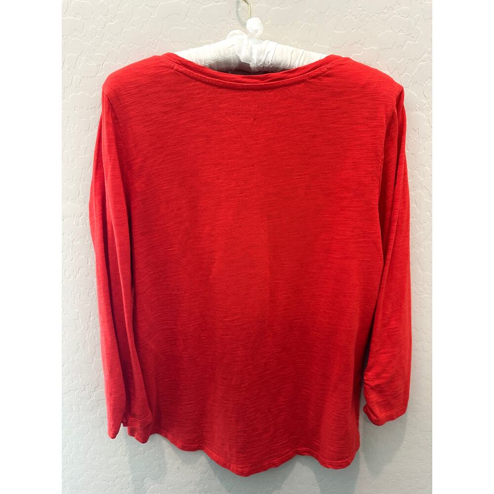 CHICO’S | Orange V-Neck Knit Top 3/4 Sleeve Cotton Modal | Size 1 Medium - Picture 4 of 6